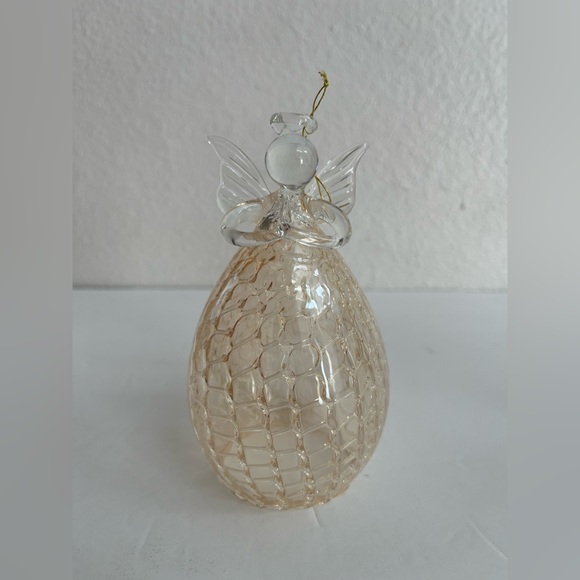 BLOWN GLASS AND BELL SHAPED ANGEL ORNAMENT WITH PRAYING HANDS - Picture 1 of 6